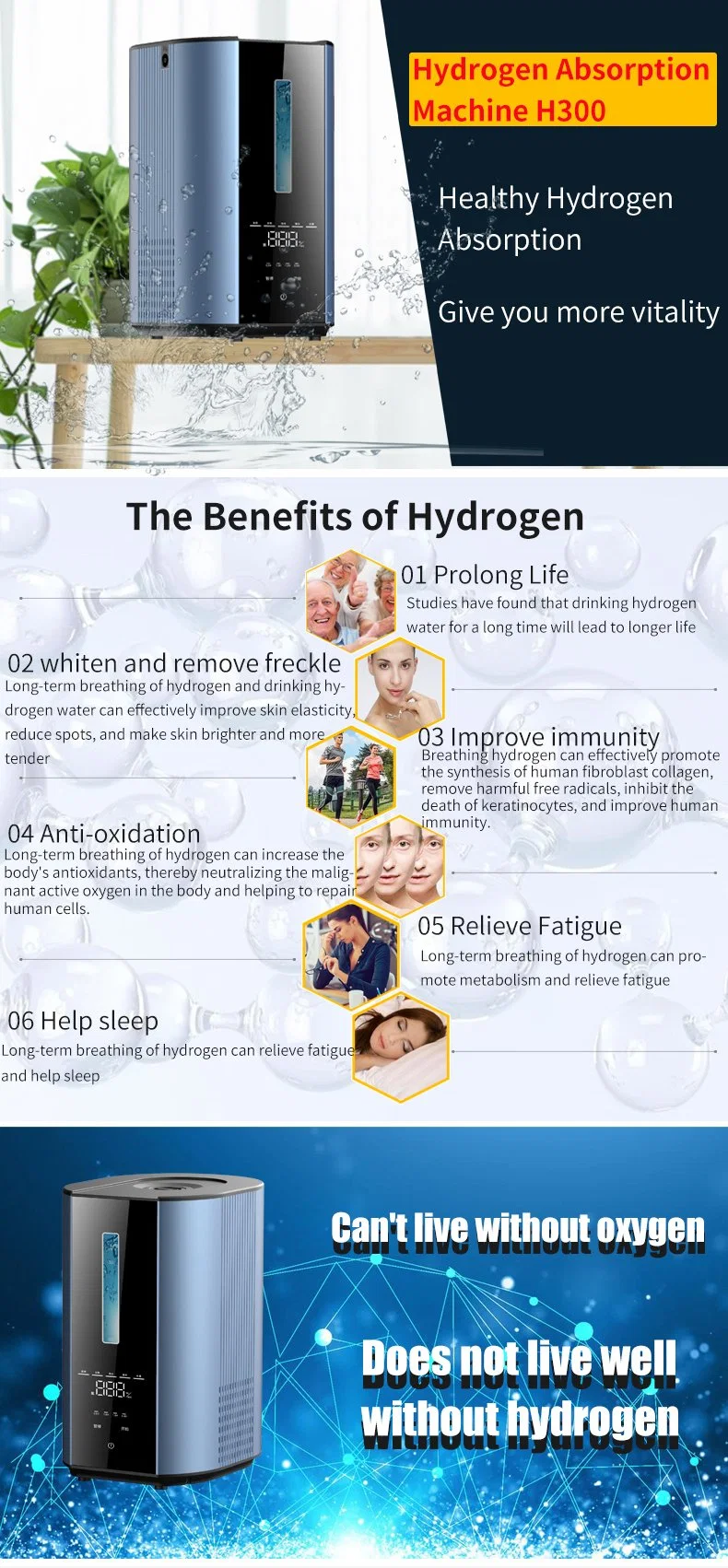 H2 Hydrogen Gas Breathng Machine 300cc Domestic Health Care Medical Supply Molecular Hydrgoen Therapy Hydrogen Generator