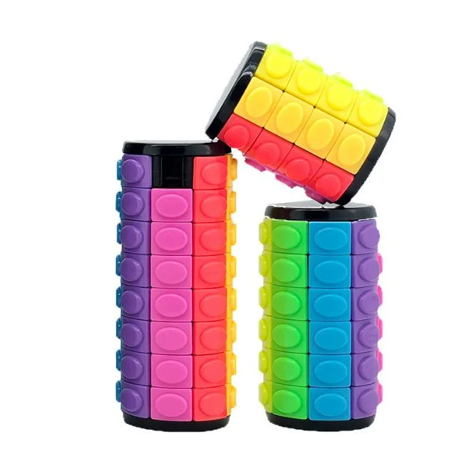 Mix Color Cylindrical 3 Levels Finger Spinner Puzzle 3D Rotate Slide Cube