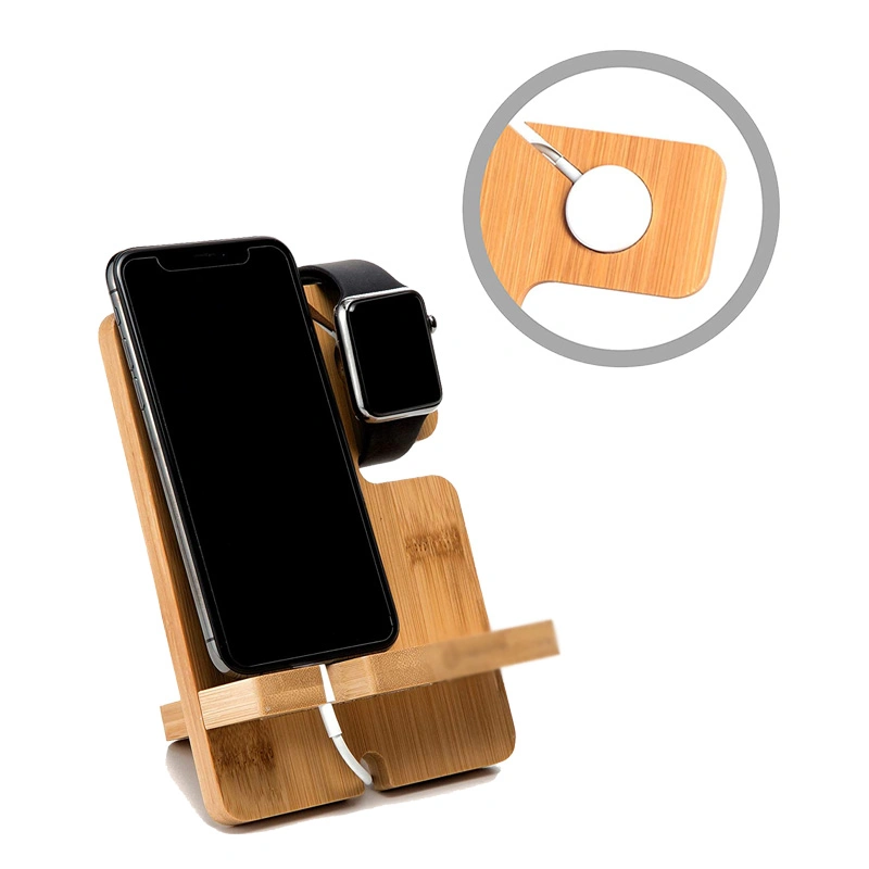 Bamboo Phone Charger Holder Removable Desk Organizer for iPad, Watch