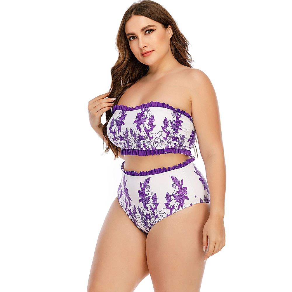 Women's Split Bra Swimsuit Purple Sexy Fringe Bikini Swimwear Fashion Print Beach Plus Size High Waist Triangle Bathing Suit Girl