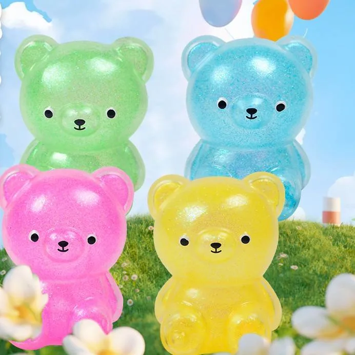 Hot New Spot Wholesale/Supplier Pressure Relief Animal Children Pinch Joy Bear Soft Decompression TPR Bear Glitter Squeeze Squishy Toy