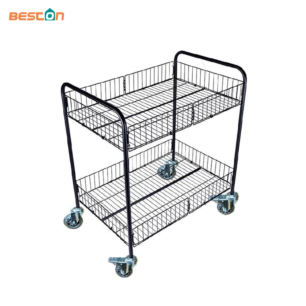 Supermarket Promotional Wire Mesh Display Rack Stand Black Metal Shelf