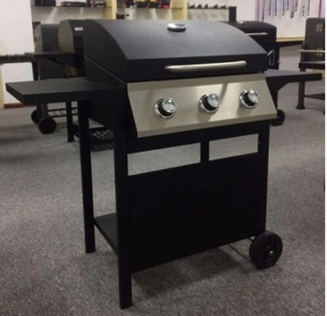 Powder Coated 3 Burners Gas BBQ Grill with Two Side Shelves