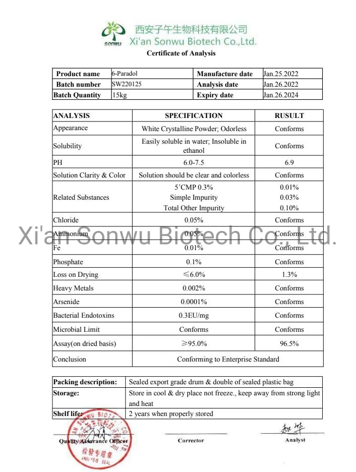 Perte de poids de poudre d'alimentation Sonwu CAS 27113-22-0 6-Paradol