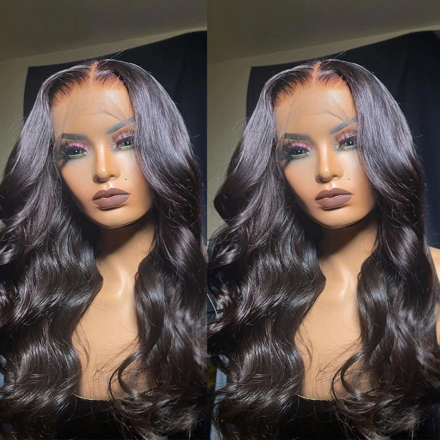 اغلق فاخر شفاف Wigs الشعر البشري البرازيلية موجة الجسم 4 قطعة أمامية من النسيج عالي الوضوح طراز 13X4 ملطخة مسبقًا مع نظام الشعر للأطفال