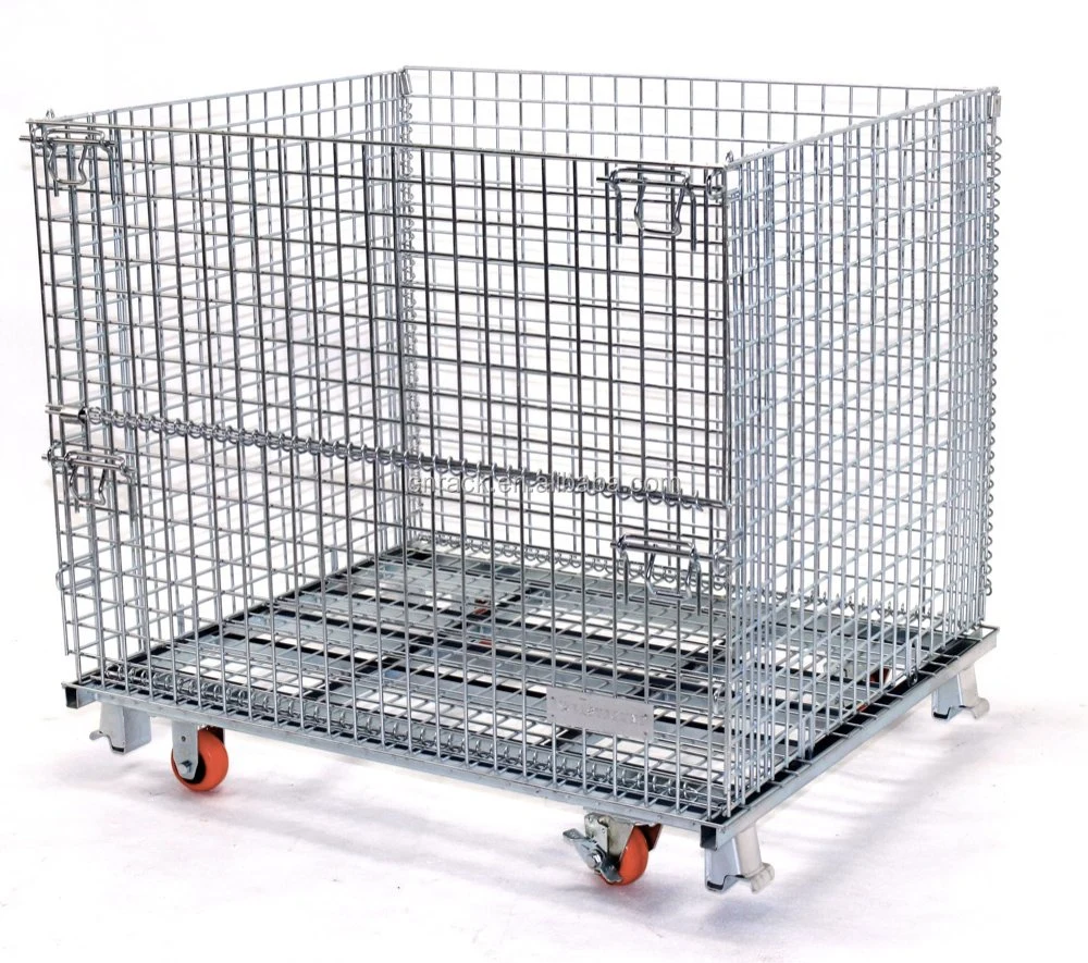 Factory Supply Wire Mesh Container Industrial Logistics Foldable Steel Storage Cage Trolleys