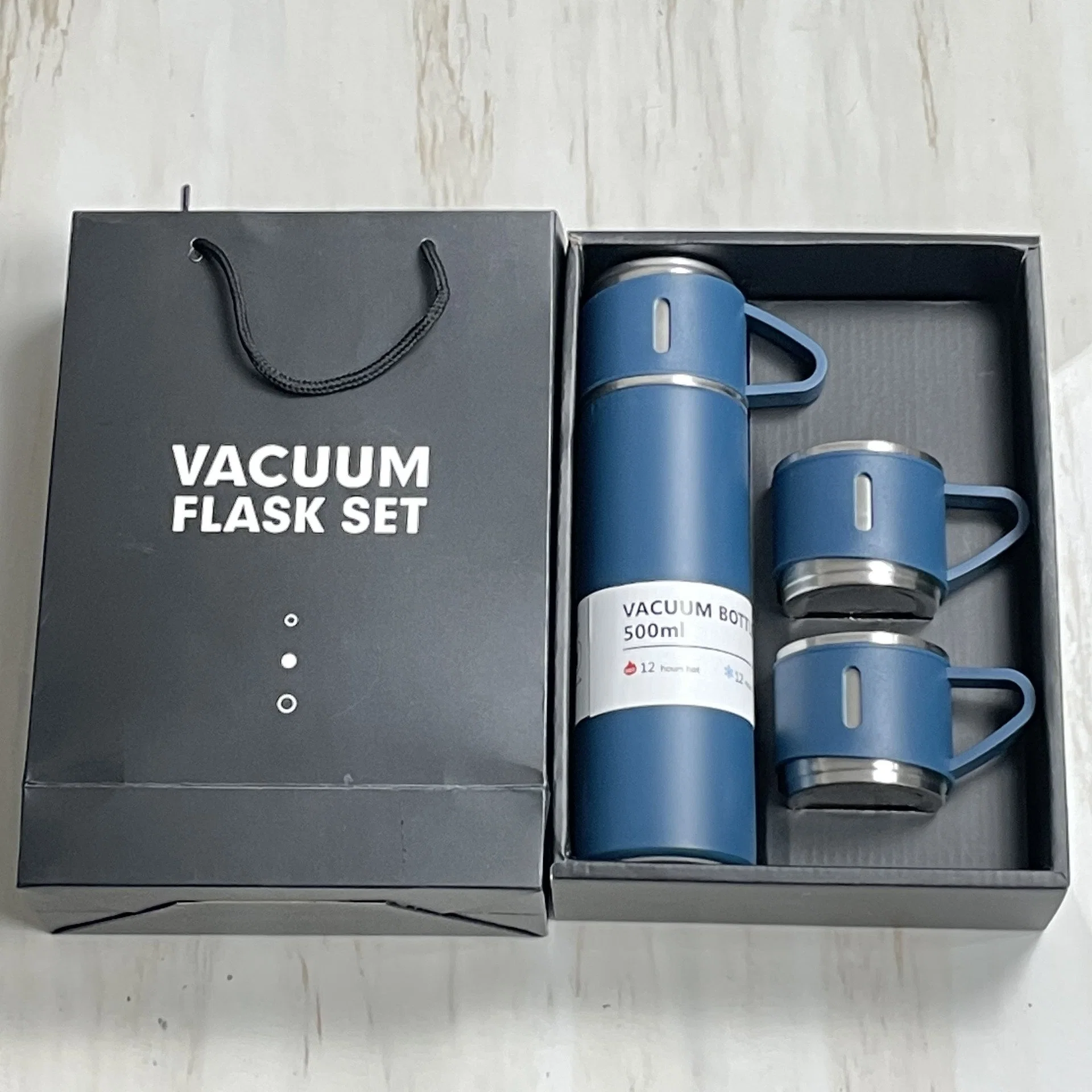 Ready to Ship 500ml 3 Lids Thermos Bottle Portable Business 304 Double Layer Stainless Steel Vacuum Flask Travel Mugs Gift Set