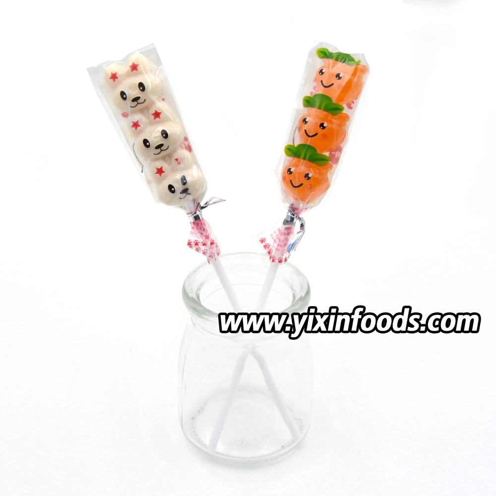 Factory Wholesale/Supplier Cartoon Rabbit Carrot Kids Milk and Fruit Flavor Hard Colorful Lollipop Candy