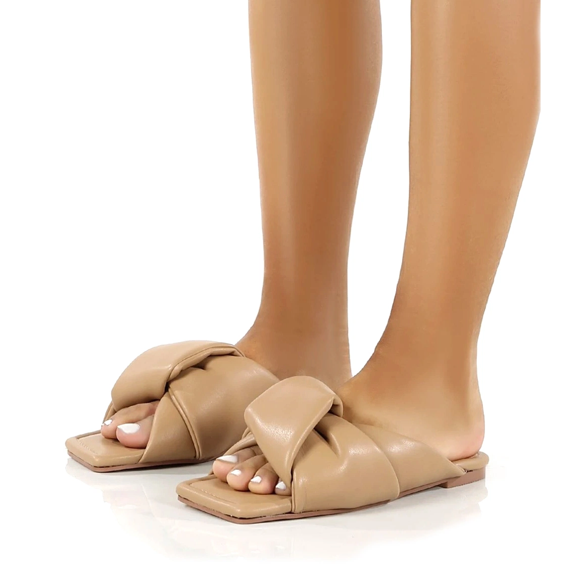 Wholesale/Supplier Lowest Price PU Shoe Square Toe Flats Bow Design Women Slipper Shoe