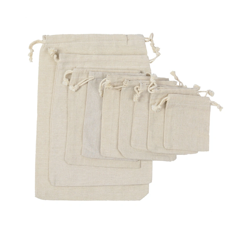 Envases promocionales cordón arpillera de algodón tejido de lino Bolsas de regalos el logo impreso personalizado algodón Drawstring joyas Bolsa Bolsa de arpillera