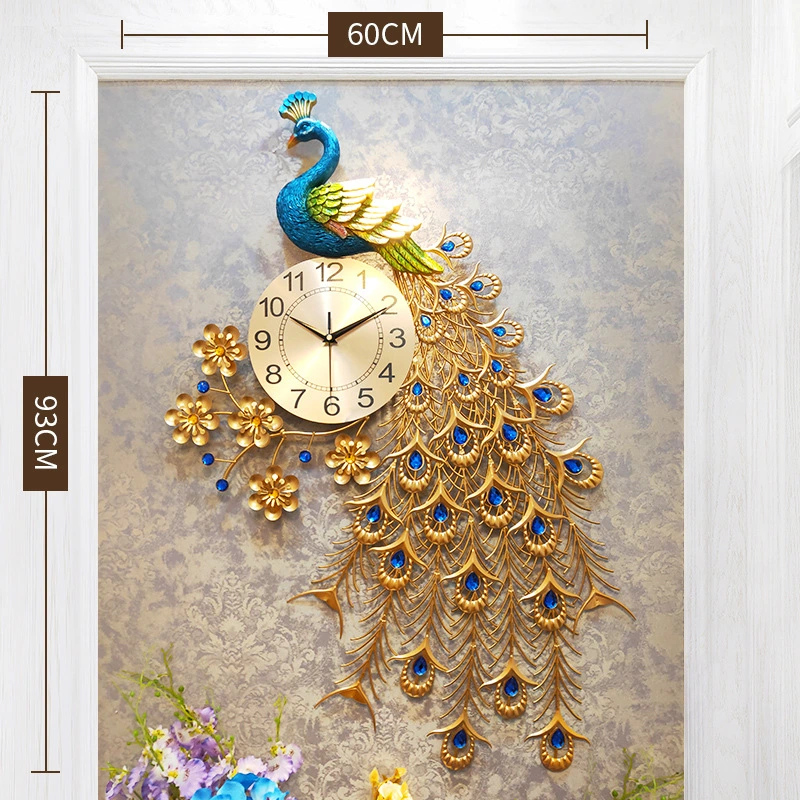 New Design European Fancy Makeup European Style Peacock Wall Clock