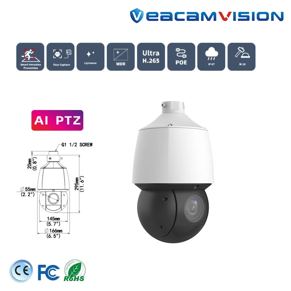 100m ir 25X Zoom 4MP IP Poe Network ONVIF Outdoor Seguridad Video Waterproof IP67 IK10 PTZ domo de velocidad IP PTZ Cámara con objetivo AF con zoom óptico de 25X