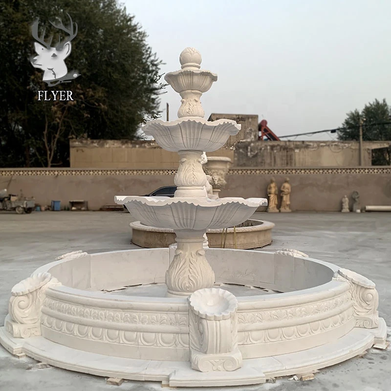 Outdoor Garden 3 Tiers Natural White Stone Marble Water Fountains