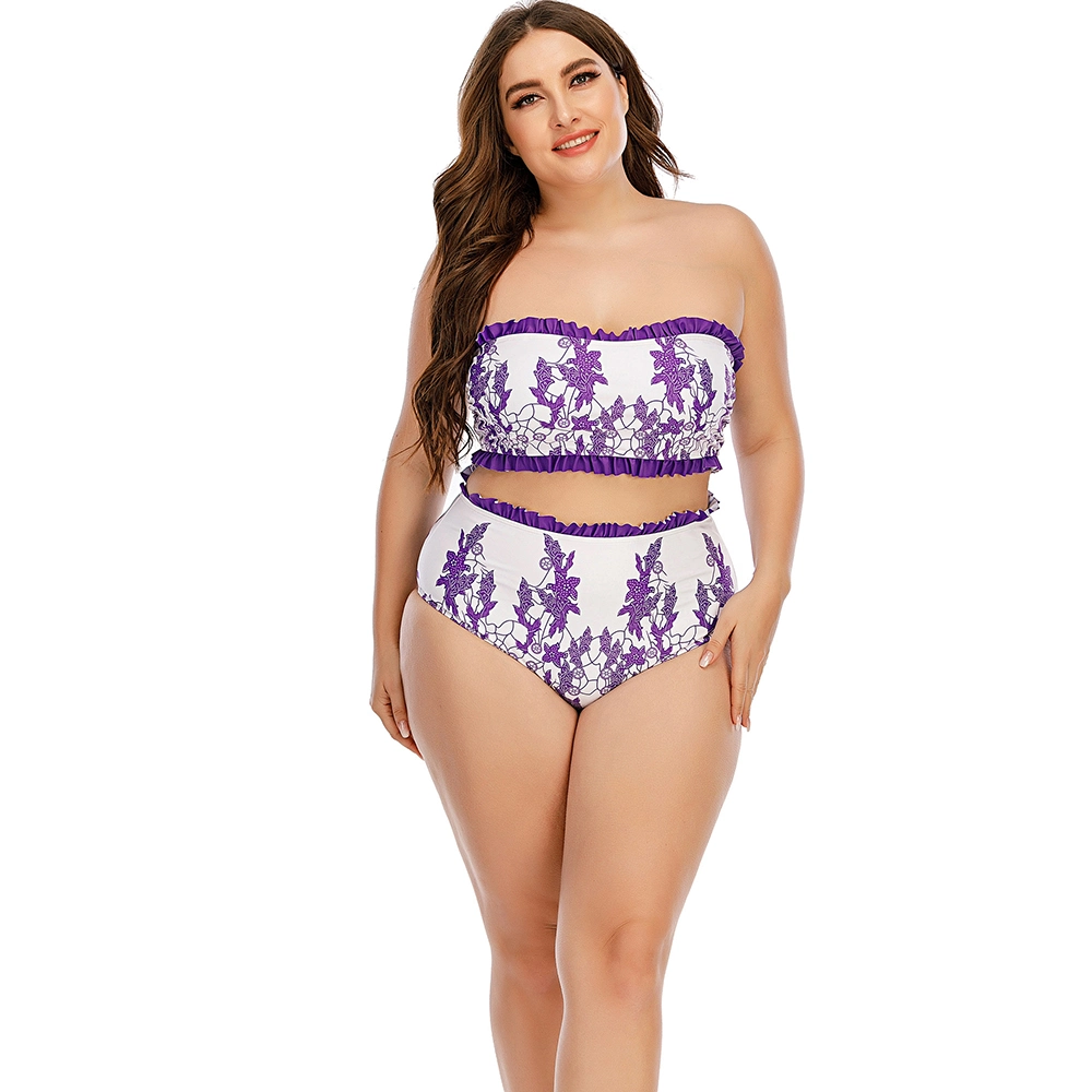 Women's Split Bra Swimsuit Purple Sexy Fringe Bikini Swimwear Fashion Print Beach Plus Size High Waist Triangle Bathing Suit Girl