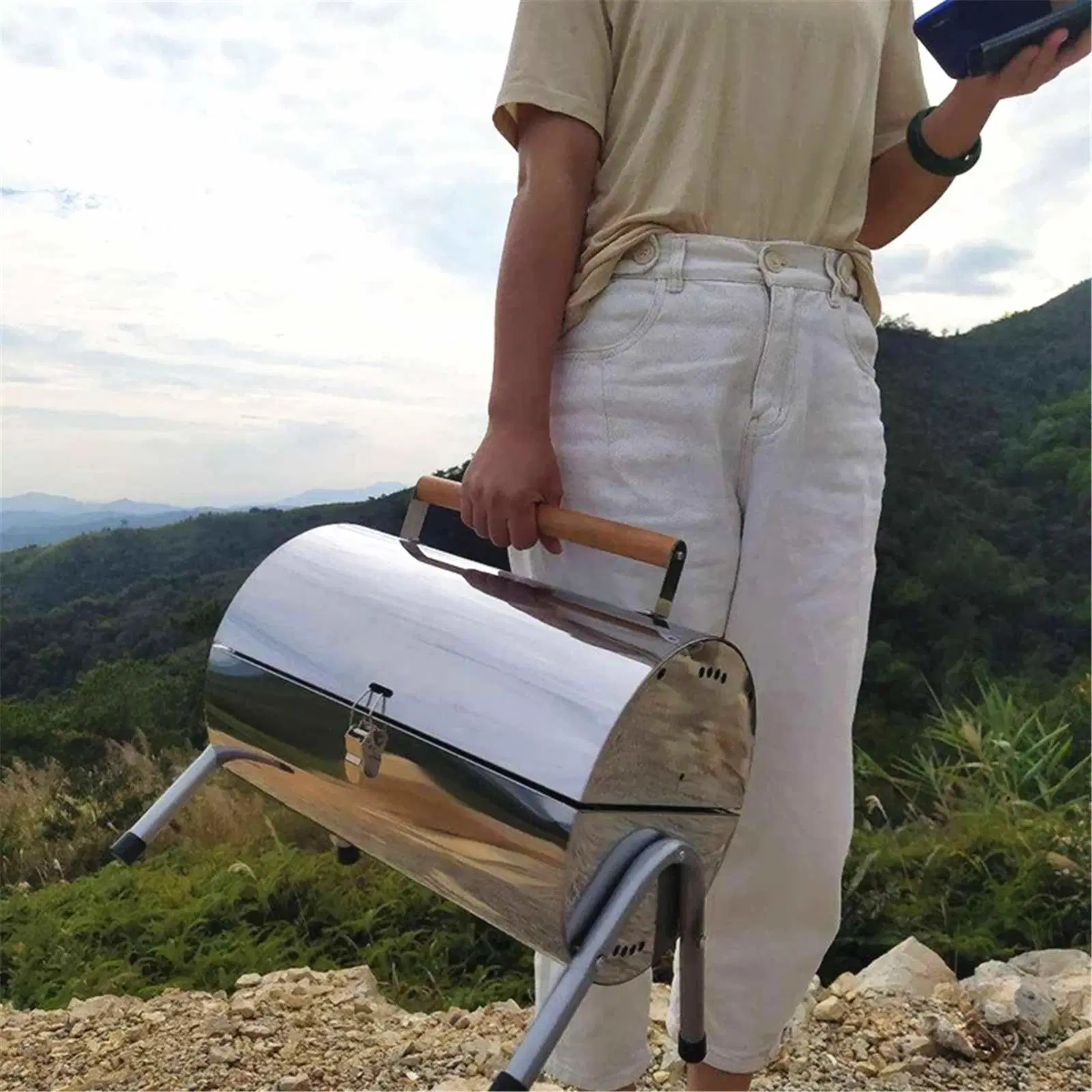 Sliver Stainless Steel Portable Charcoal BBQ Grill