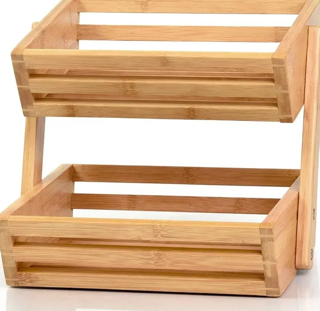 Kitchen Bamboo 2 Tier Fruit Vegetable Storage Basket Display