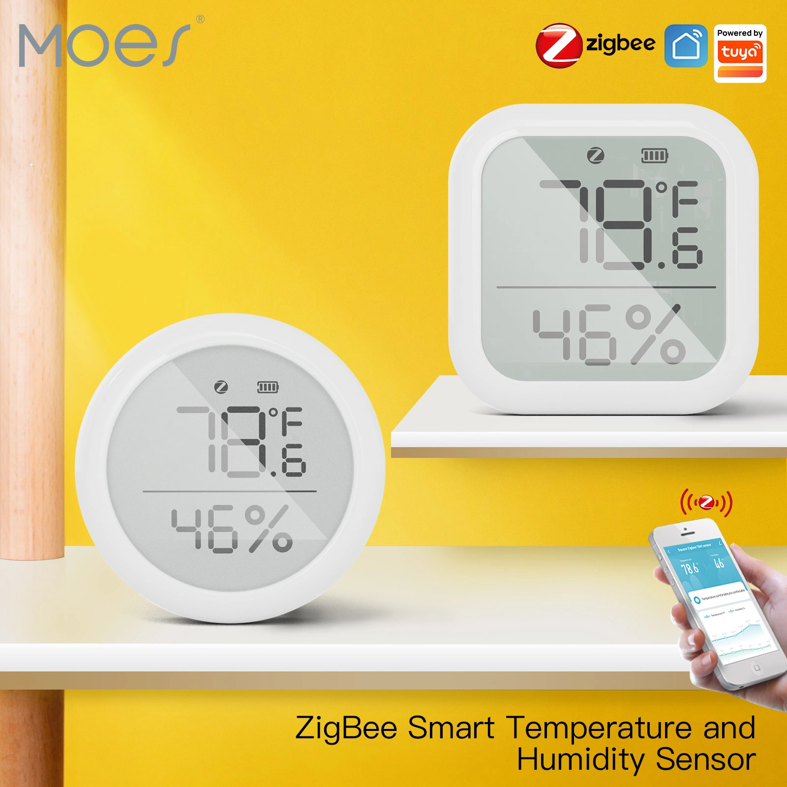 ZigBee Temperatur- und Feuchtigkeitssensor-Sonde Tuya Smart Home Automation Drahtlose Fernbedienung Cr2032-Tasten-Cell Battery Moes