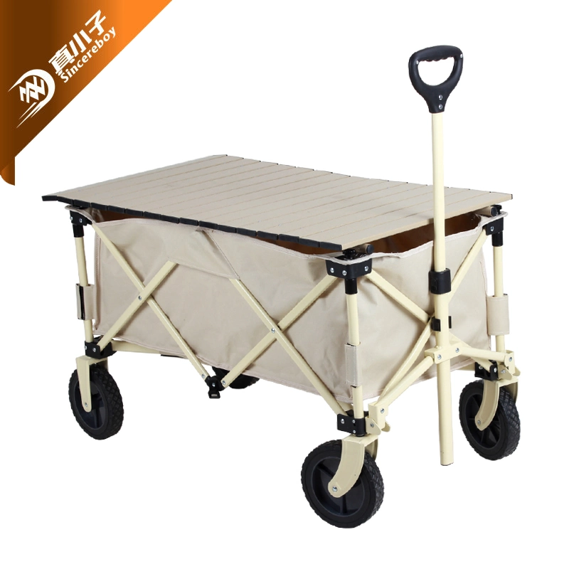 Custom Logo Outdoor Garden Carry Cart Trolley Metal Camping Wagon Table for Picnic Beach