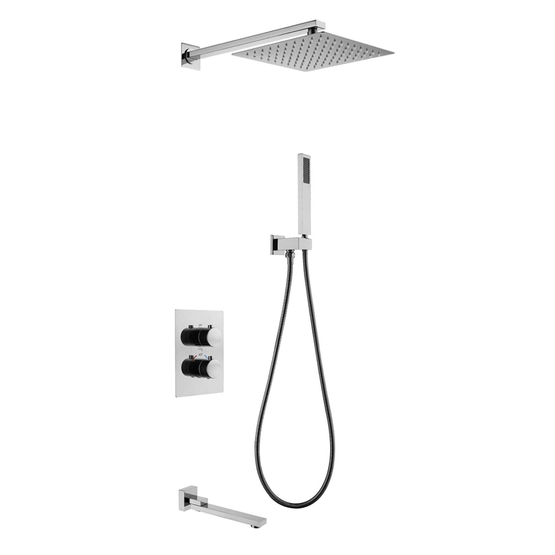 Rainfall Shower System Set in Wall Mounted Shower Kit Brass Thermostatic Concealed Shower Faucet Mixer with Rough-in Valve Body