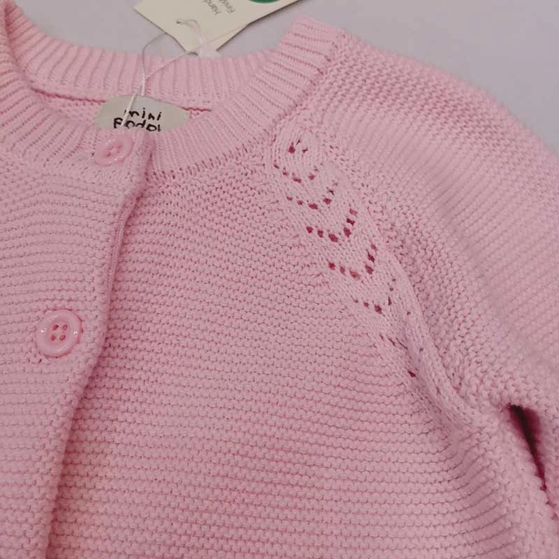 El otoño de algodón cuello redondo Niña Niño Knit Cardigan Jersey