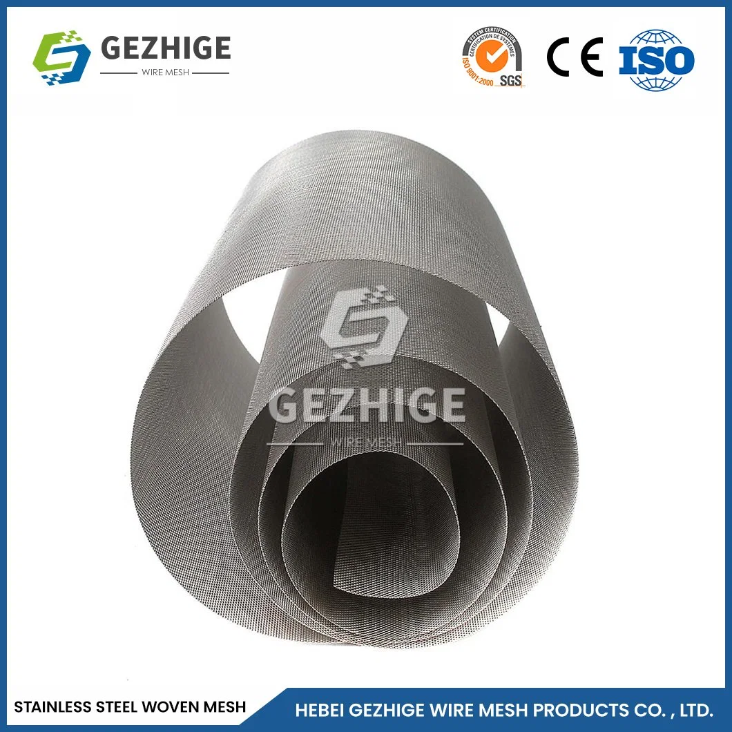 Gezhige Stainless Steel Mesh 150 Micron Screen Manufacturing China Green Chicken Wire Fence 0.154 Mesh 304 316 Micron Plain Weave Stainless Steel Wire Mesh