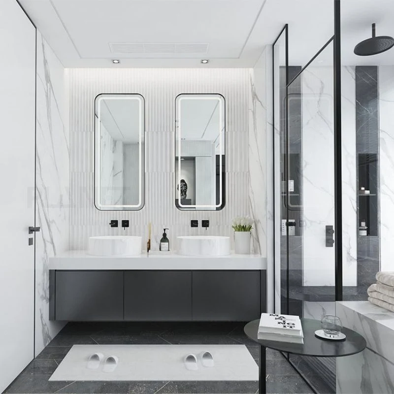 Planet portable Hôtel moderne 72 pouces plastique salle de bains flottante vanité Ensembles avec étagère