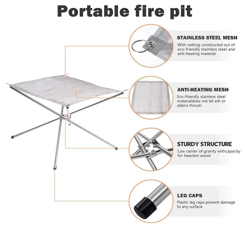 Portable Outdoor Folding Stainless Steel Mesh Fire Pit