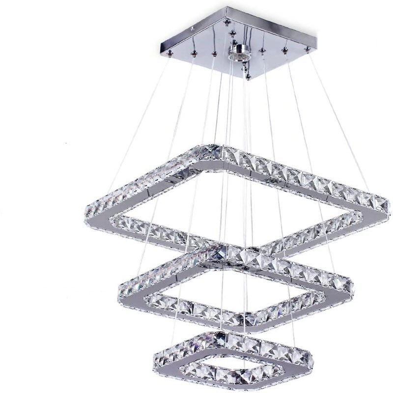 Lampe suspendue décorative en cristal LED moderne en forme carrée.