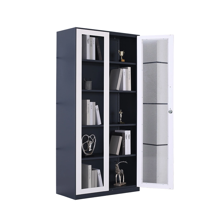 2023 Factory Direct Office Furniture Steel High Filing Cabinet 4 Tiers Shelf and Glass Swing Door for Office Workstation