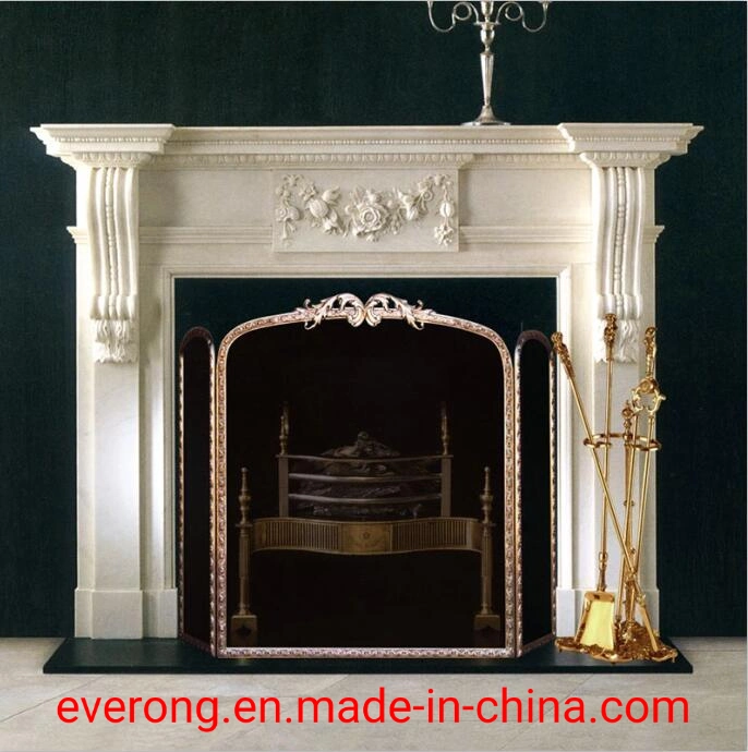 Popular Design Natural Stone Fireplace with White/Beige Marble