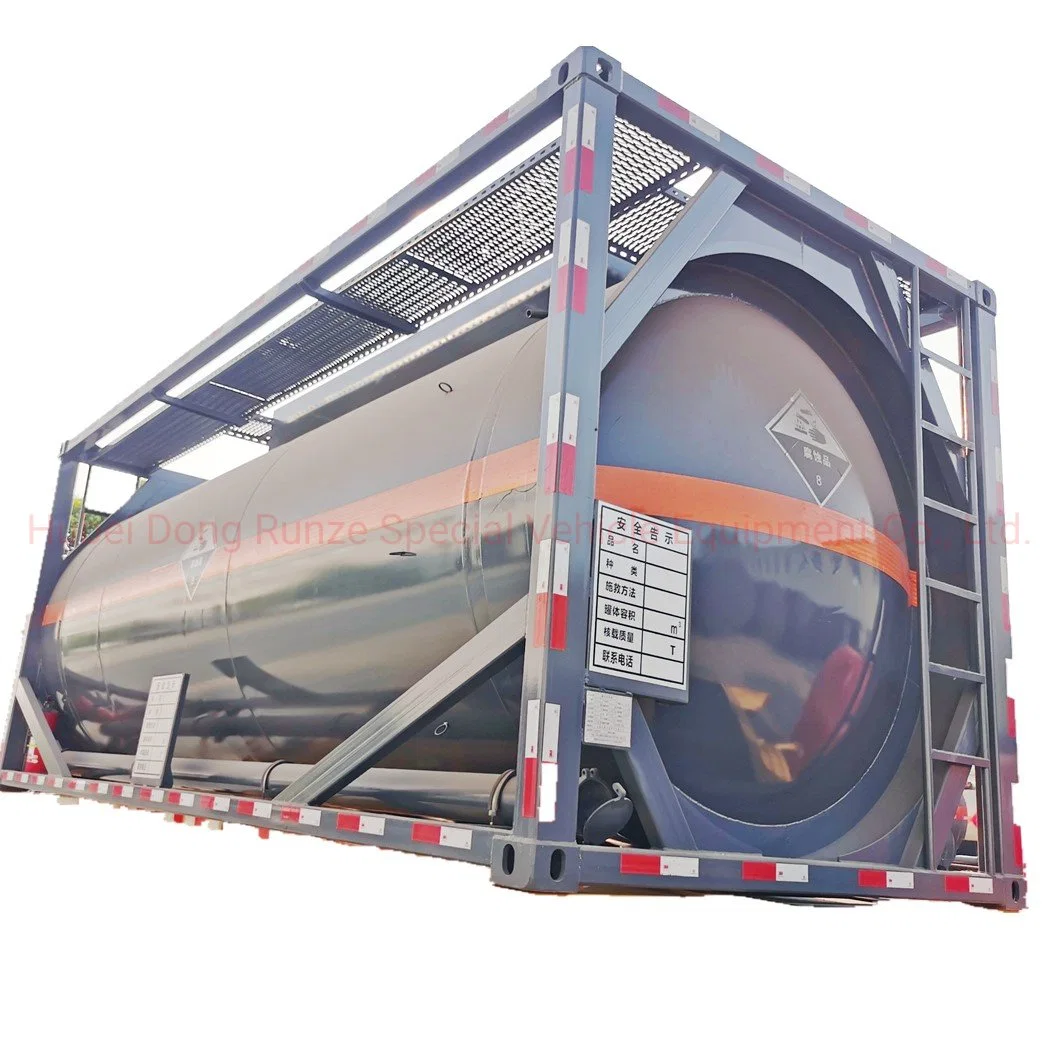 20pés ISO tanque químico recipiente para transporte de armazenamento de água de amônia, ácido clorídrico, ácido fosfórico, peróxido de hidrogênio, soda cáustica 20kl forrada PE