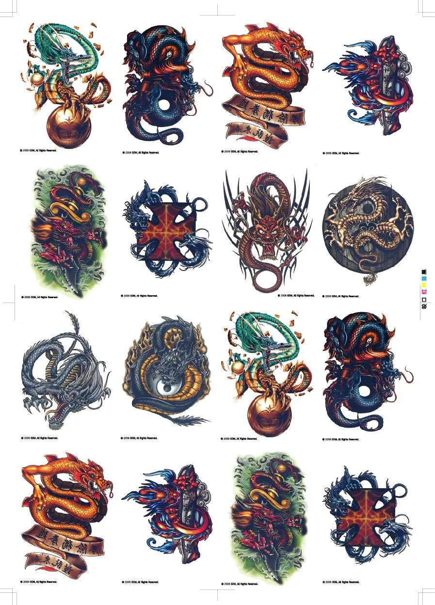 Bulk Vending Flat-Pack Temporary Tattoos (FT06, Dragon Series 2)