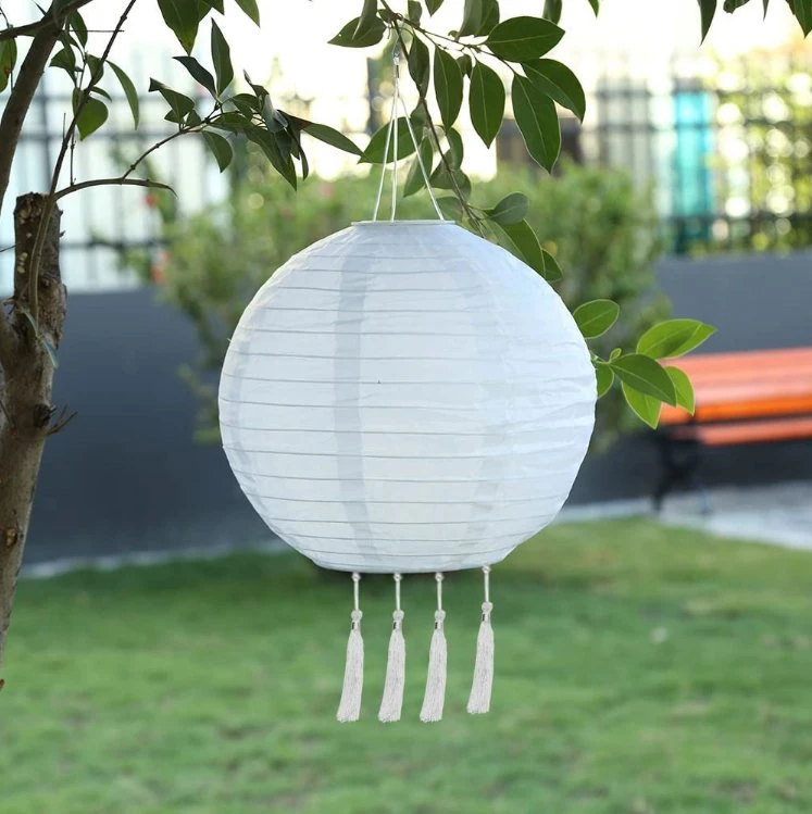 LED étanche IP44 nuit light pattern Outdoor Hanging Garden Courtyard Décoration Lanterne solaire papier en nylon avec Tassel