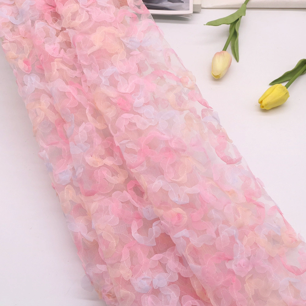 Polyester Printed Gradual Color Embroidery Lace Cloth Children's Gauze Rose Dress Embroidered Fabric