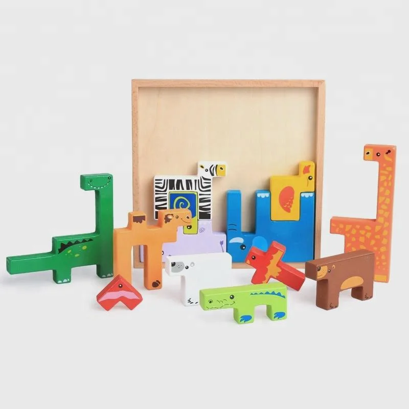 Heißer Verkauf angepasste kreative Tier Holz Bausteine Spielzeug für Kinder
