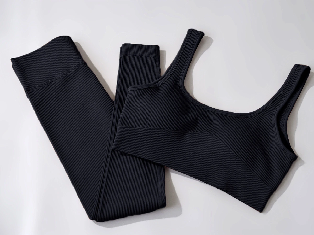 Горячая продажа женщин сшитых ребром Высокая поясная Leggings фитнес тренировки одежду из двух частей йога устанавливает Quick-Drying спортивной одежды