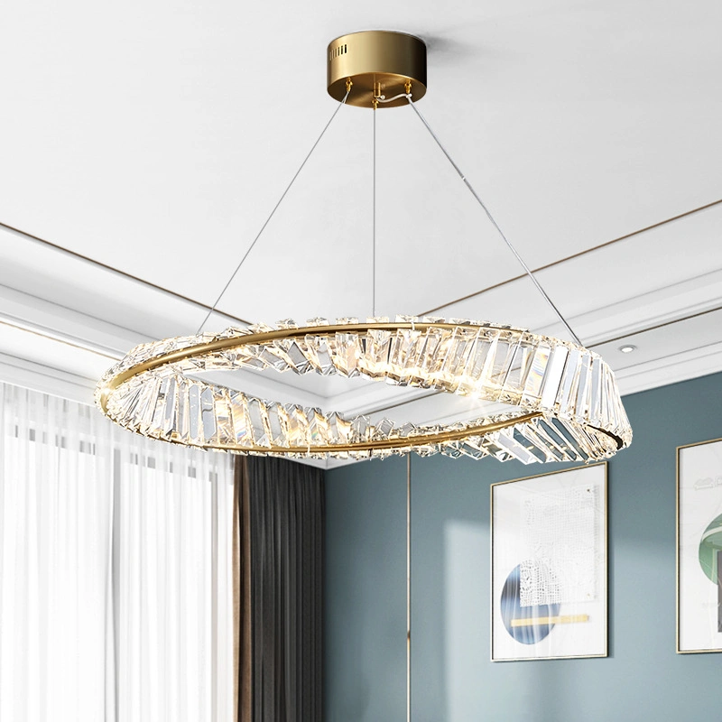 Licht Luxus Wohnzimmer Runde Kristall American Ring Lampe Einfach Moderner Speisesaal mit LED-Leuchter