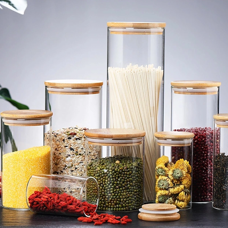 Borosilicate Kitchen Food Glass Storage Jars Set with Bamboo Wood Lid