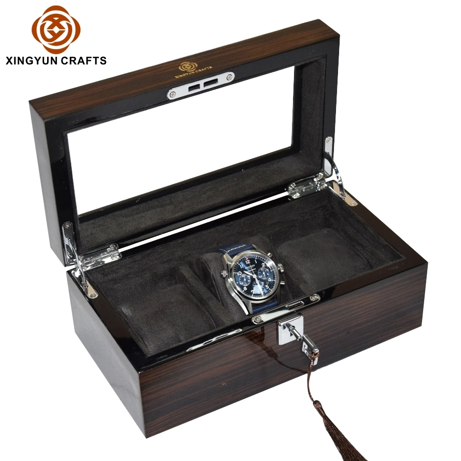 Wholesale Blackwood Glossy Window Watch Packaging Box High Quality Ebony Wood Box with Lock