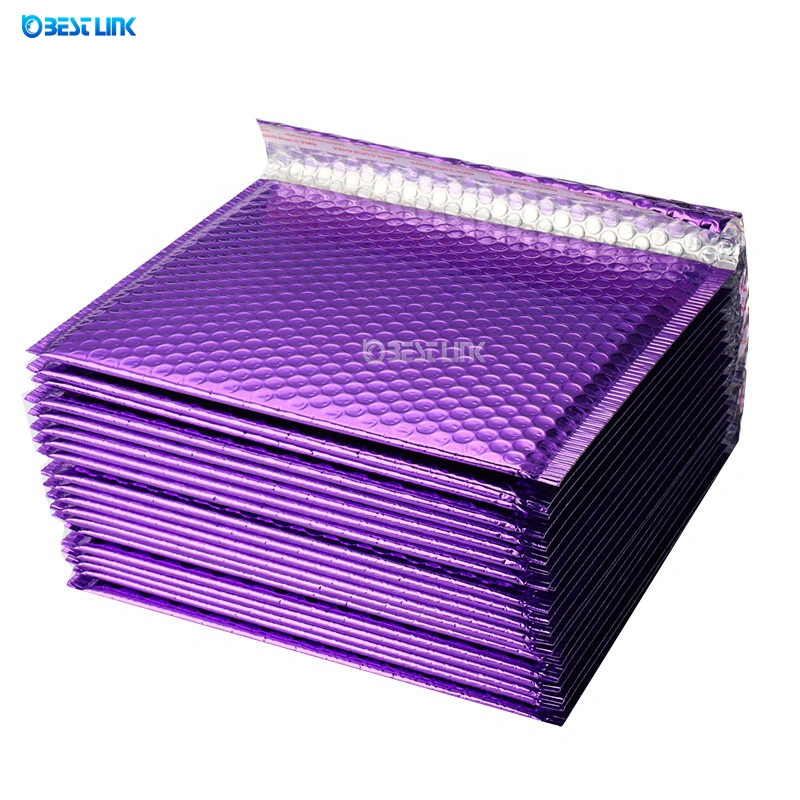 Custom Printing Purple Bubble Envelopes Metallic Bubble Bag Laminated Foil Protective Express Mailing Bag (28*22cm+4cm)