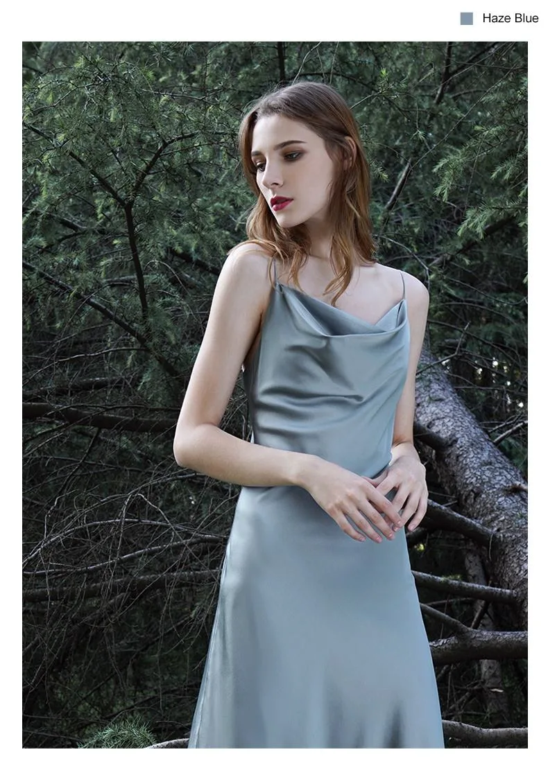 Summer Dresses Real Silk Night Satin Evening Dresses Girl Slip Silk Dress