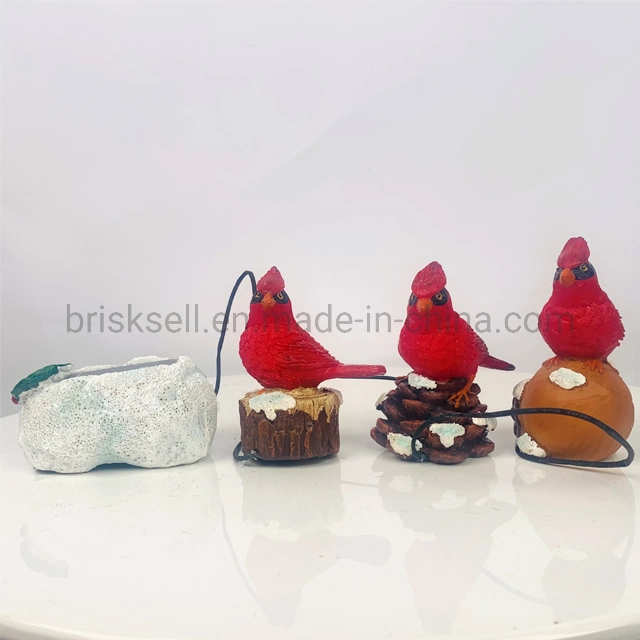 Resin Solar Power Memorial Red Birds Statue Outdoor Garden Decoration