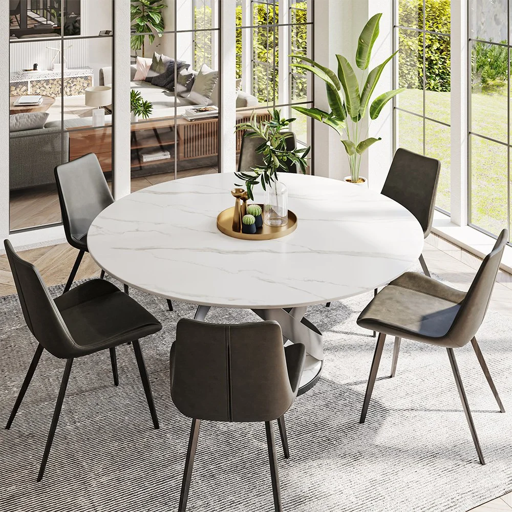 Modern Round White Sintered Stone Tabletop Without Lazy Susan Dining Table 51.18"