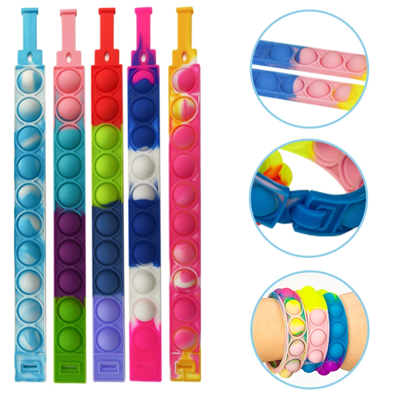Fidget Toy Bracelet Wearable Push Bubble Stress Relief Finger Press Pulseira em silicone