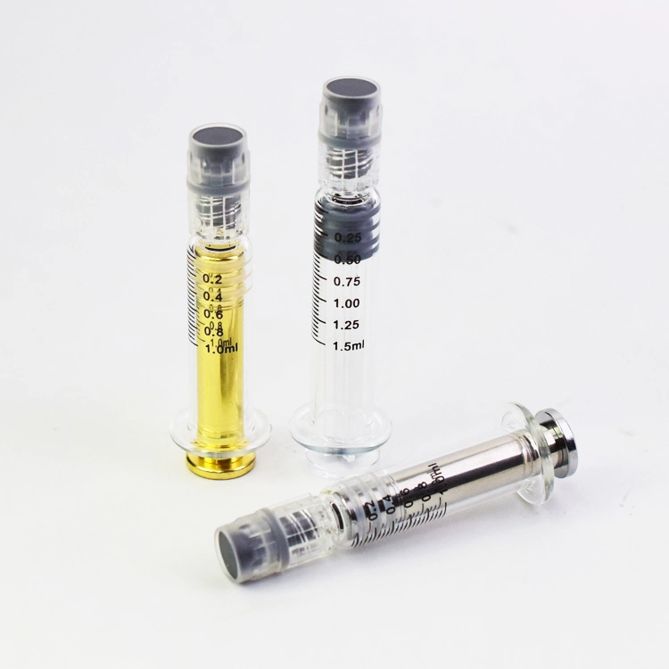 Wholesale/Supplier 1ml Oil Gold Color Metal Plunger Glass Syringe for Thc Weed Cosmetic Distillate Custom Logo