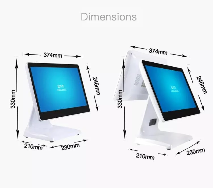 OEM fábrica POS pantalla capacitiva de 15,4 pulgadas de pantalla dual Sistema Win-Dows PC todo en una caja registradora