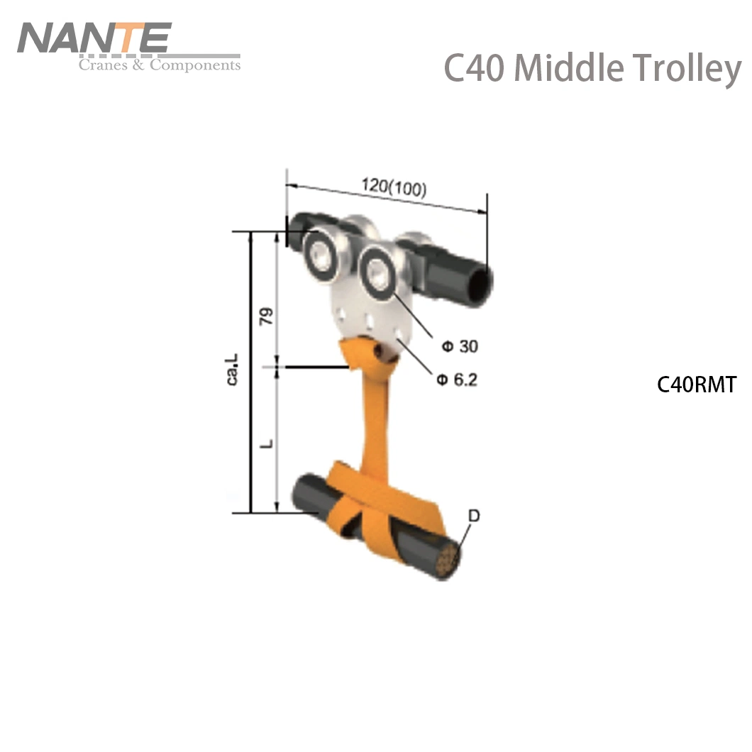 C32 Plastic/Galvanized Middle Trolley for Festoon System on Overhead Crane