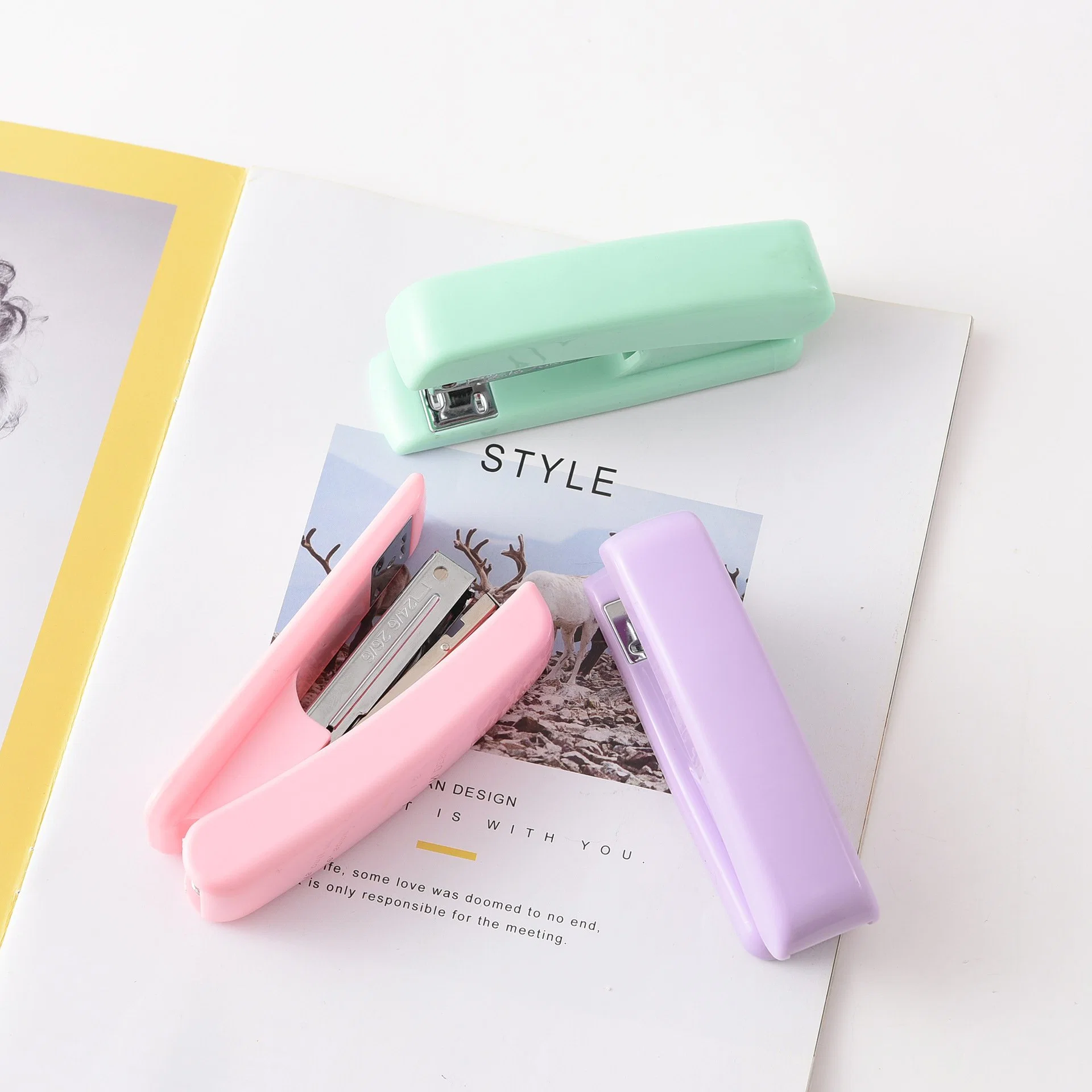 Macaron Color grapadora PVC Caja de embalaje Office suministros de papelería