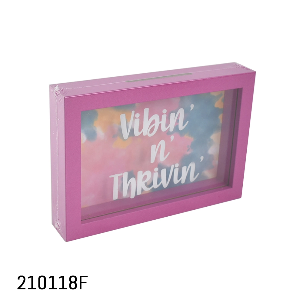 Caixa de dinheiro em vidro de madeira impressa personalizada DIY Piggy Bank Saving Box Money 3D Shadow Box