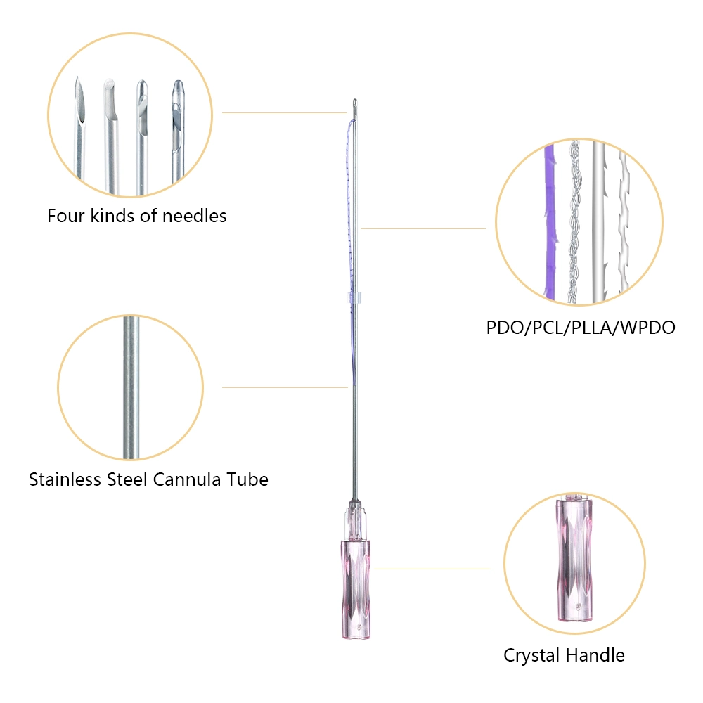 18g 100mm Face Lifting PDO rosca Fishbone con W Aguja